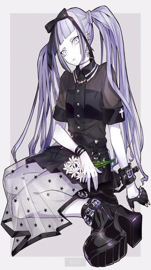 Anime girl with purple pigtails and gothic outfit