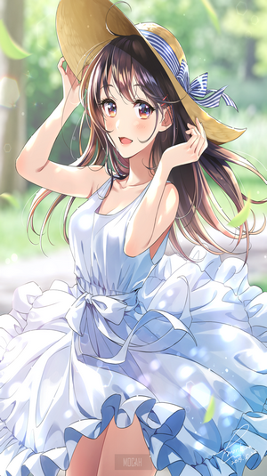 Anime Girl in White Summer Dress with Hat