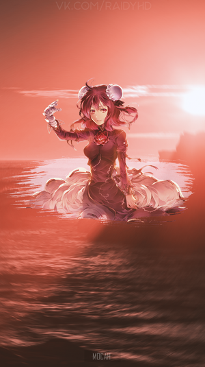 Anime girl in a dark dress in the water