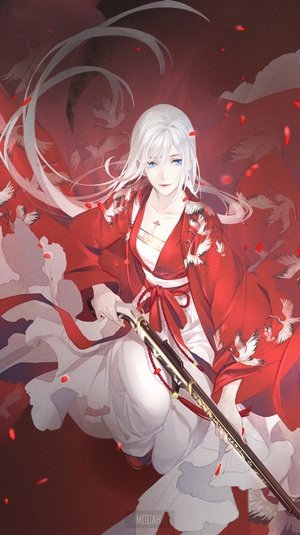 Anime girl with white hair and blue eyes holding a rifle