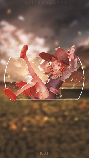 Anime girl with witch hat falling