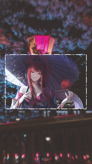 Anime girl with red hair holding an umbrella