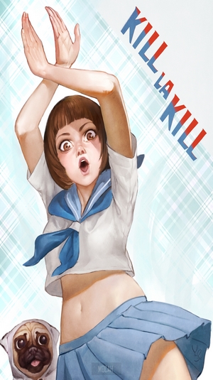 Mako Mankanshoku from Kill la Kill with a pug