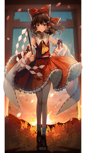 Reimu Hakurei from Touhou holding a gohei