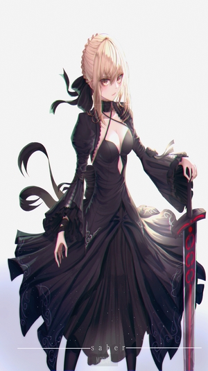 Saber Alter from Fate/Stay Night in a black dress