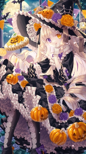 Halloween Anime Girl in Elegant Witch Costume