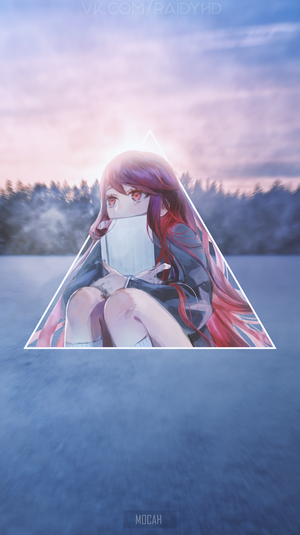 Anime girl with book in geometric frame