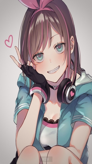 Kizuna Ai from Virtual Youtuber wearing headphones