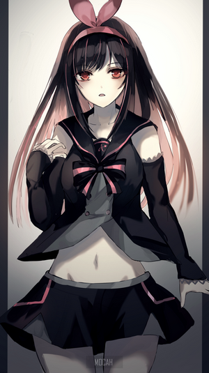 Anime girl with black and pink hair in a sailor outfit