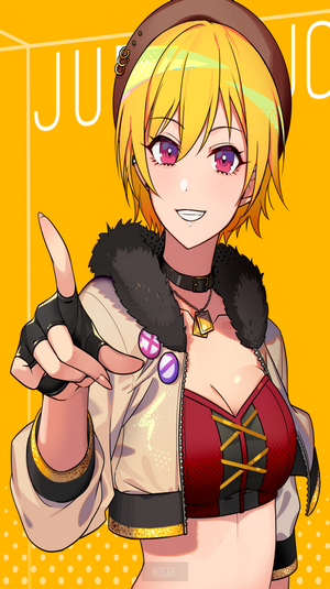 Anime girl with blonde hair and pink eyes