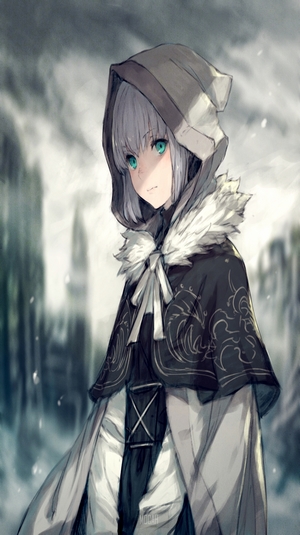 Kusanosinta from Fate/Grand Order wearing a hood