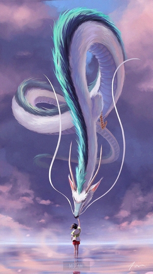 Haku Dragon and Chihiro in Spirited Away