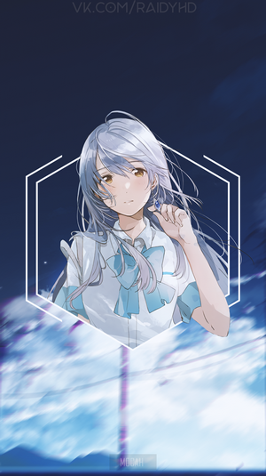 Anime girl with white hair holding a blue gem