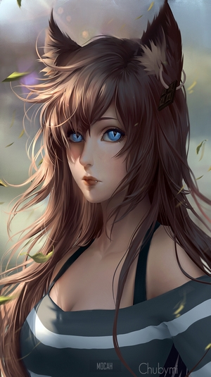 Anime girl with blue eyes and animal ears