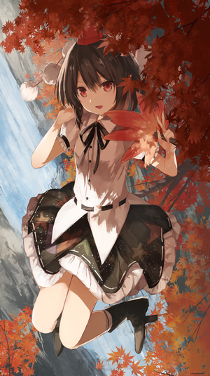 Shameimaru Aya from Touhou with autumn leaves