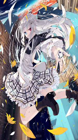 Anime Girl with White Hair and Heterochromia