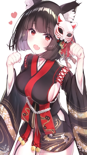 Yamashiro from Azur Lane holding a fox mask