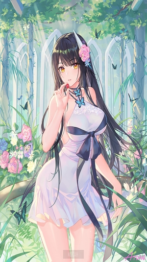 Hiei from Azur Lane in a white dress with butterflies