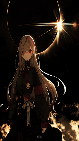 Anime girl with long hair during an eclipse
