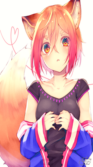 Anime fox girl with pink hair and large tail