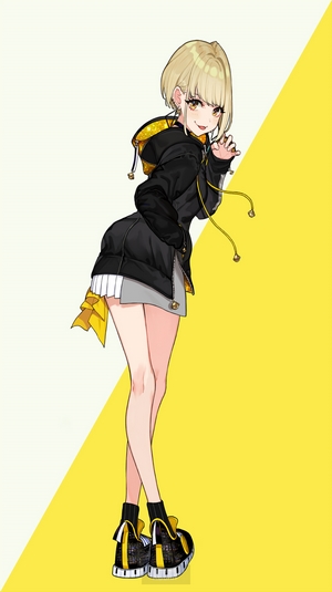 Anime girl with blonde hair and black hoodie