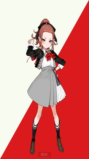 Anime girl with brown hair and a black jacket