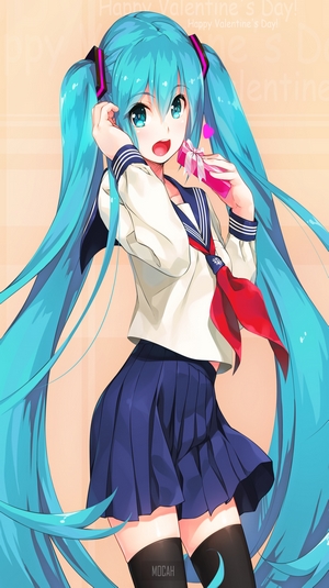 Hatsune Miku from Vocaloid holding a gift