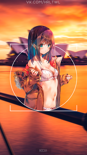 Anime girl in lingerie in front of Sydney Opera House