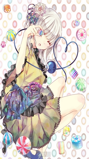 Komeiji Koishi from Touhou surrounded by candies