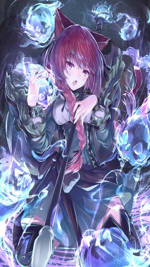 Kaenbyou Rin with Mystic Blue Flames