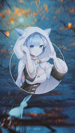 Rem from Re:Zero in a white hooded outfit