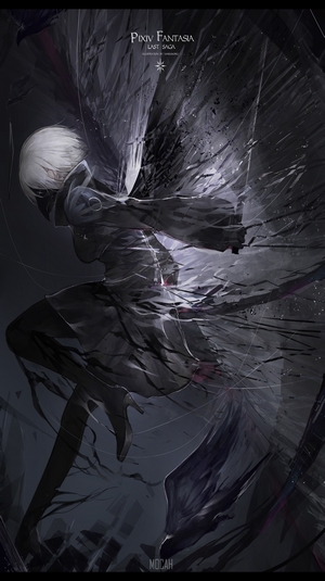 Anime girl with black wings from Pixiv Fantasia