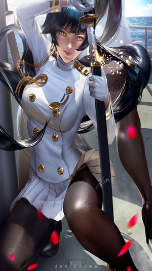 Takao from Azur Lane holding a katana