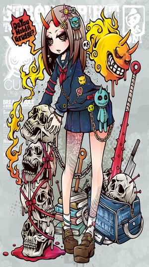 Anime girl with horns and skulls