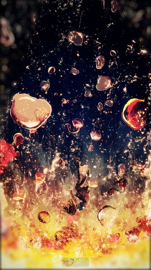 Anime girl falling through water bubbles