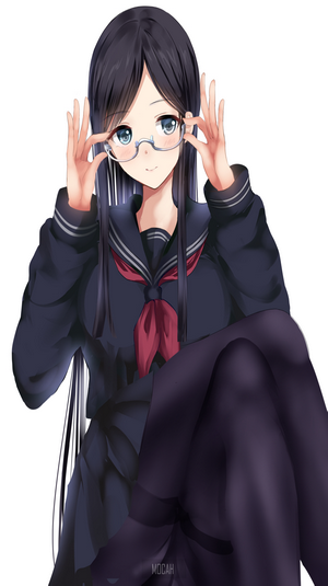 Anime girl in school uniform wearing glasses