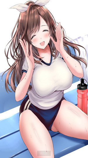 Smiling Anime Girl in Gym Clothes and Bloomers
