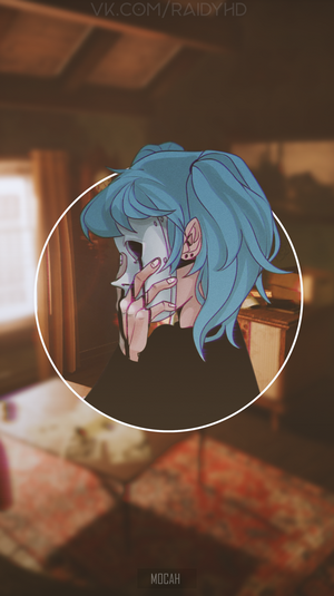Sally Face character with blue hair and mask