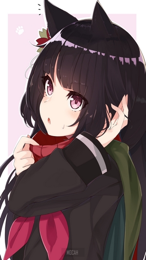 Anime girl with black hair and cat ears