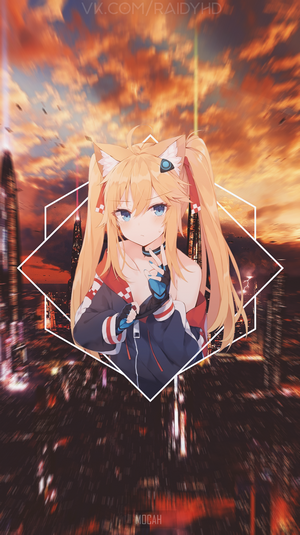 Anime cat girl with blonde hair and blue eyes