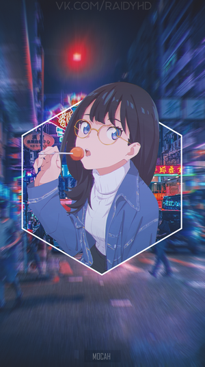 Anime girl with lollipop in neon city