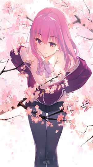 Shinjou Akane from SSSS.GRIDMAN with cherry blossoms