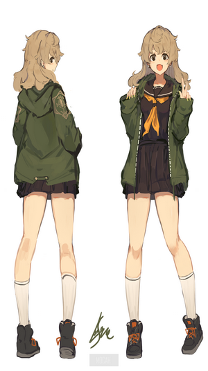Anime girl in school uniform and jacket