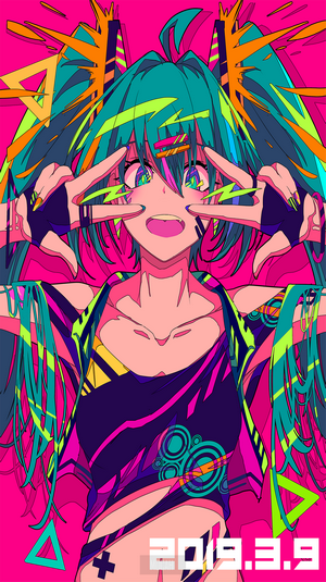 Hatsune Miku from Vocaloid in colorful anime art