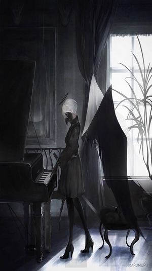 Anime girl with wings playing piano