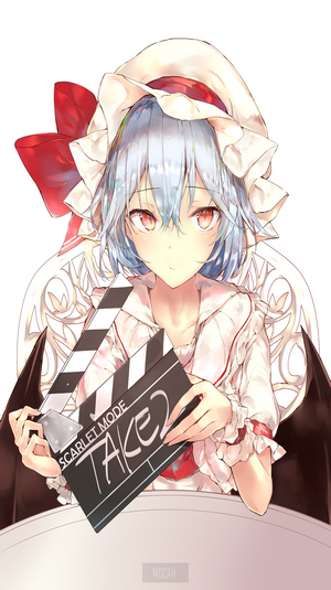 Remilia Scarlet from Touhou holding a clapperboard