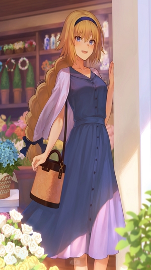 Jeanne d'Arc from Fate/Grand Order in a flower shop