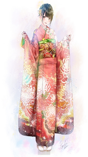Anime girl in a pink kimono