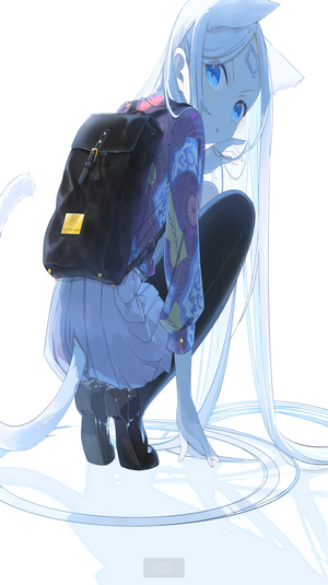 Anime girl with cat ears and backpack