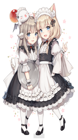 Two anime girls in maid outfits, one with cat ears